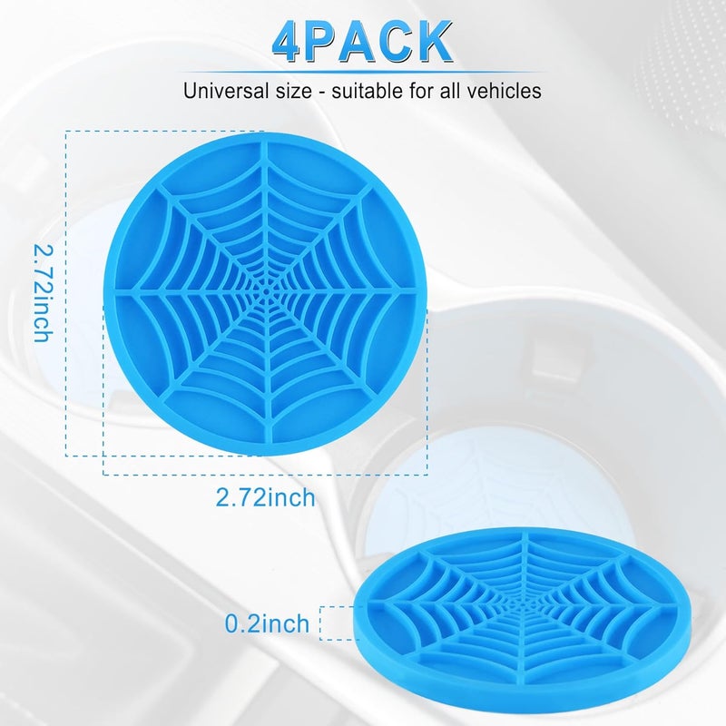 alpmosn 4PCS Spider Web Car Cup Holders, Halloween Non-Slip Silicone Insert Coasters, Automotive Cupholder Goth Accessories for Men & Women (Blue) - Image 2